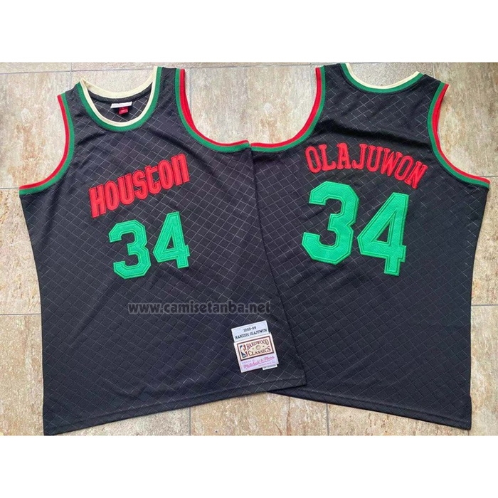 Camiseta Houston Rockets Hakeem Olajuwon #34 Mitchell & Ness 1993-94 Negro